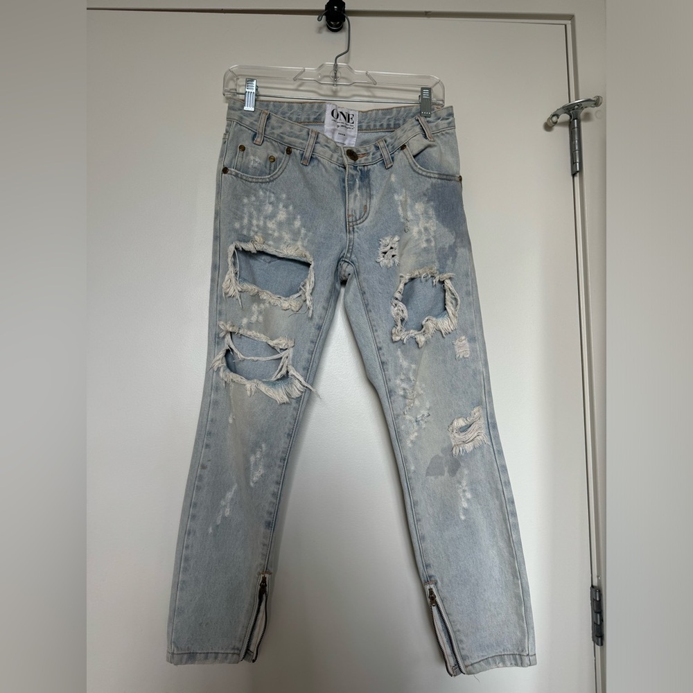 ONE TEASPOON LOW RISE DESTROYED JEANS SZ 25 Y2K